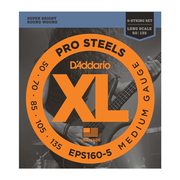 Daddario EPS160-5 ProSteels 5-String Bass Medium 50-135 Long Scale