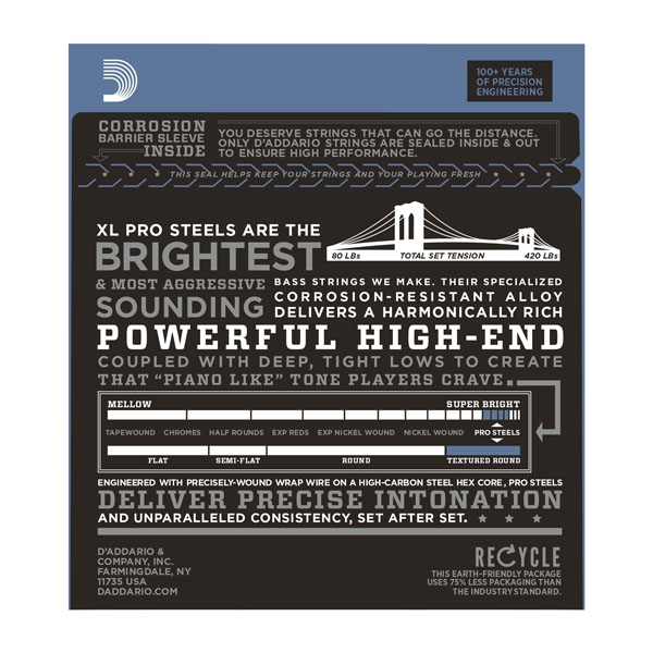 Daddario EPS170 ProSteels Bass Light 45-100 Long Scale
